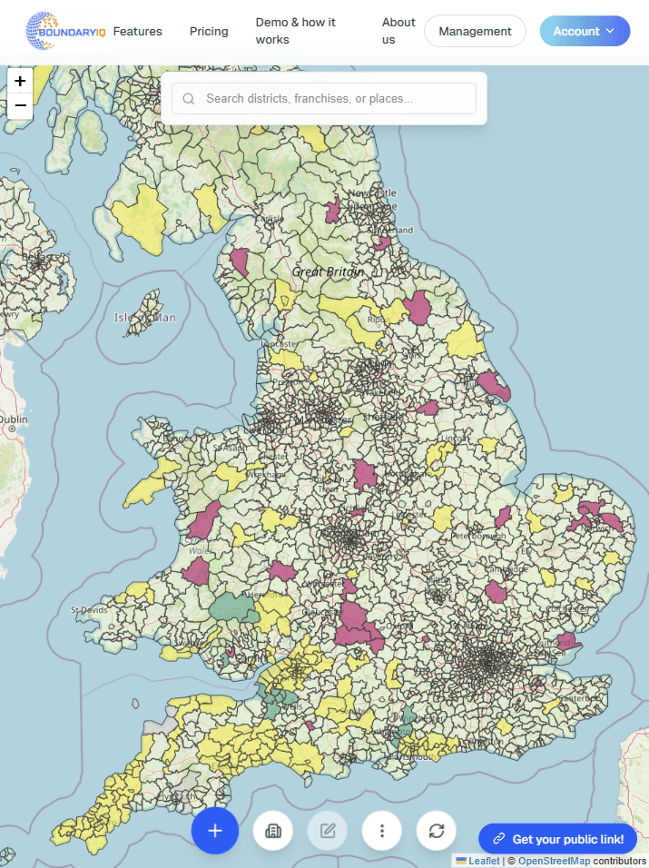 BoundaryIQ network management dashboard with territory overview