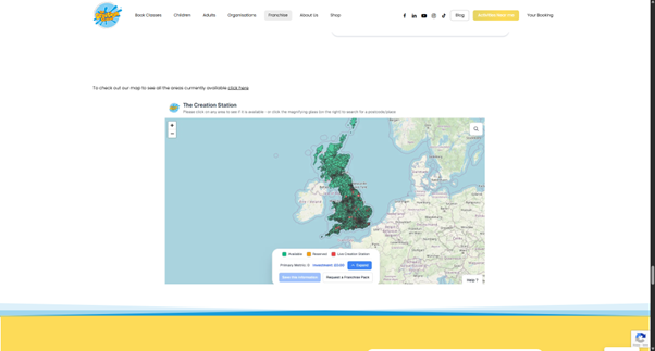 The Creation Station public franchise map showing sold and available UK territories on one live view